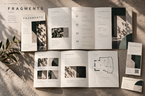 Programme Fragments déplié, pages intérieures, plan et supports imprimés complémentaires.