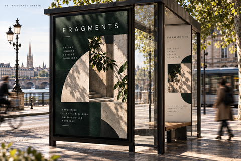 Affiches Fragments sur les panneaux d’un abri urbain.